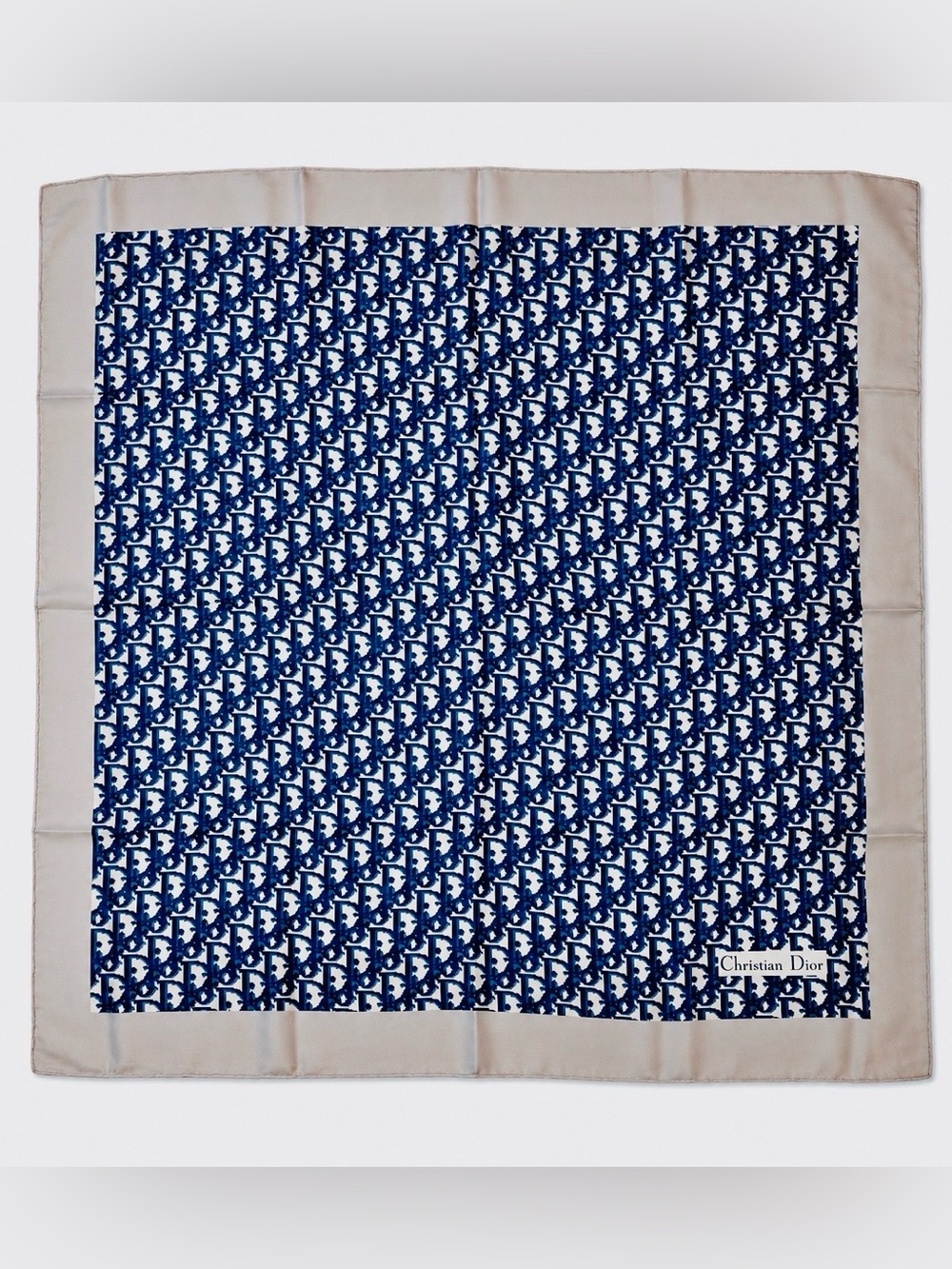 Christian Dior Vintage Silk Blue Oblique Monogram Scarf w/ box